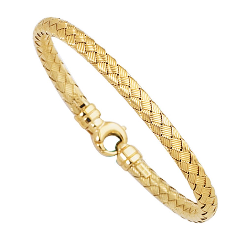 14K Yellow Gold Basket Weave Designer Bangle 7.25" Lobster Claw - JewelStop1
