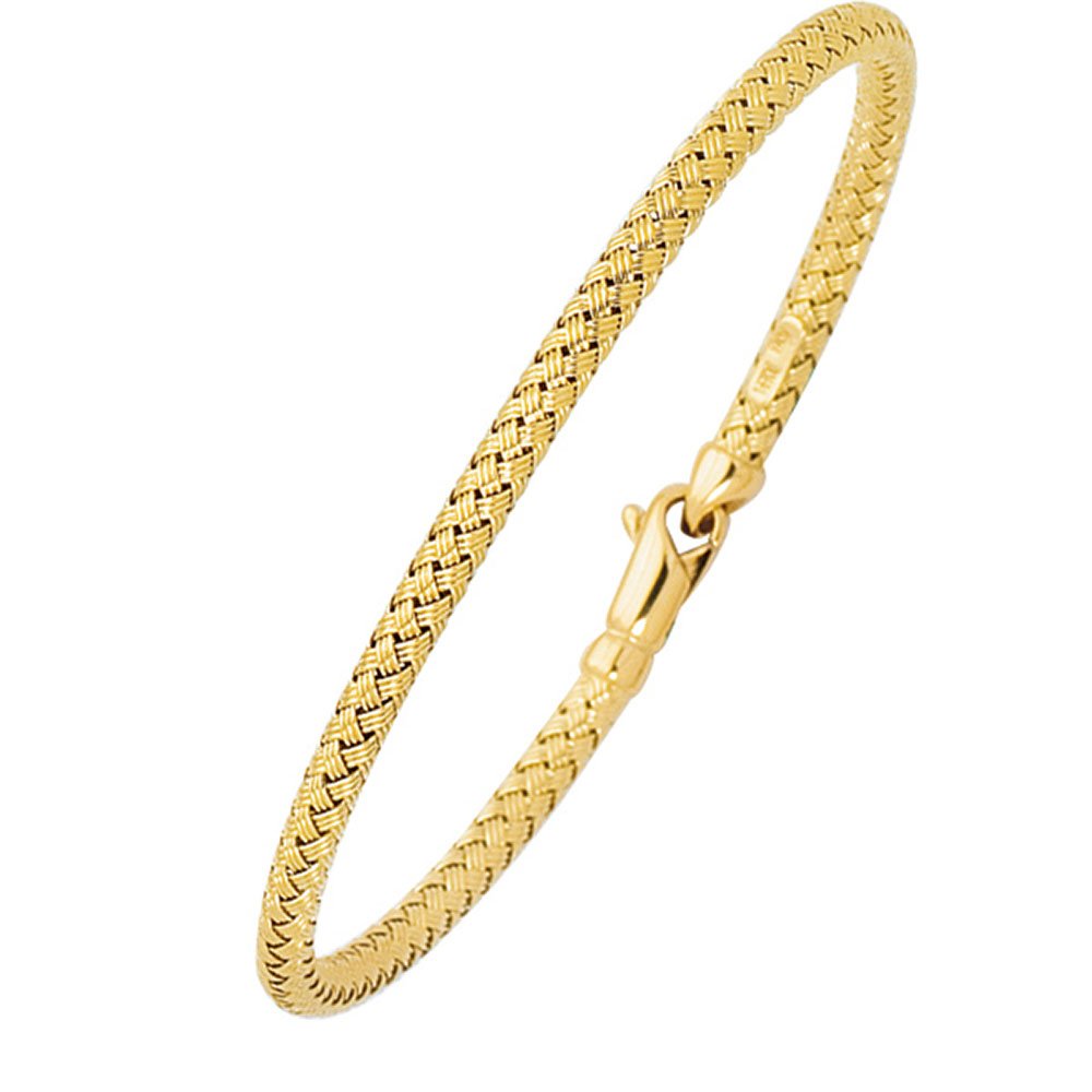 14k Yellow Gold Basket Weave Designer Bangle 7.25" New Lobster Claw - JewelStop1