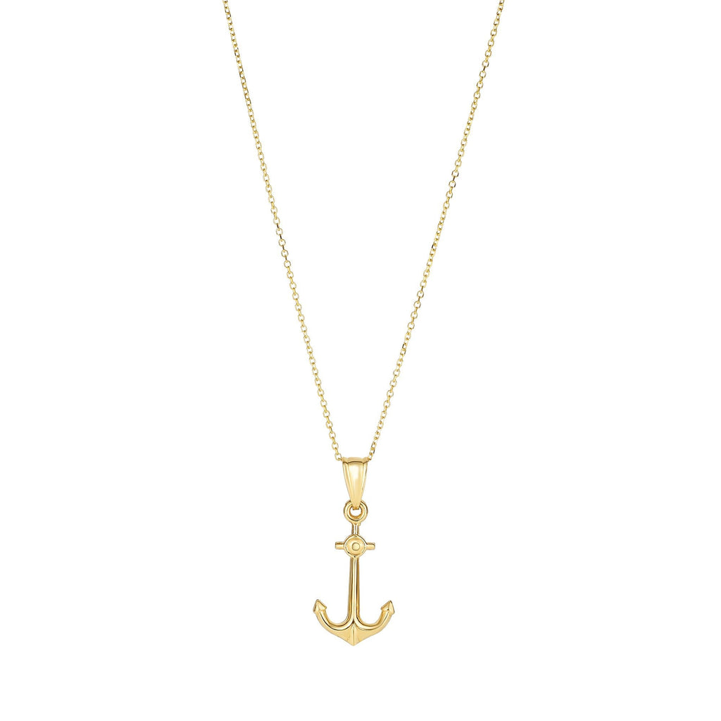 14k Yellow Gold 25x10mm Shiny Medium Anchor Pendant Necklace - 18 - JewelStop1