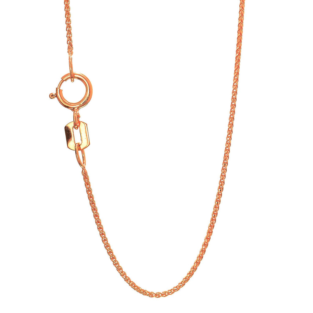14k Solid Rose Gold 0.6mm Round Cut Spiga Wheat Chain Necklace 18" Spring Ring - JewelStop1