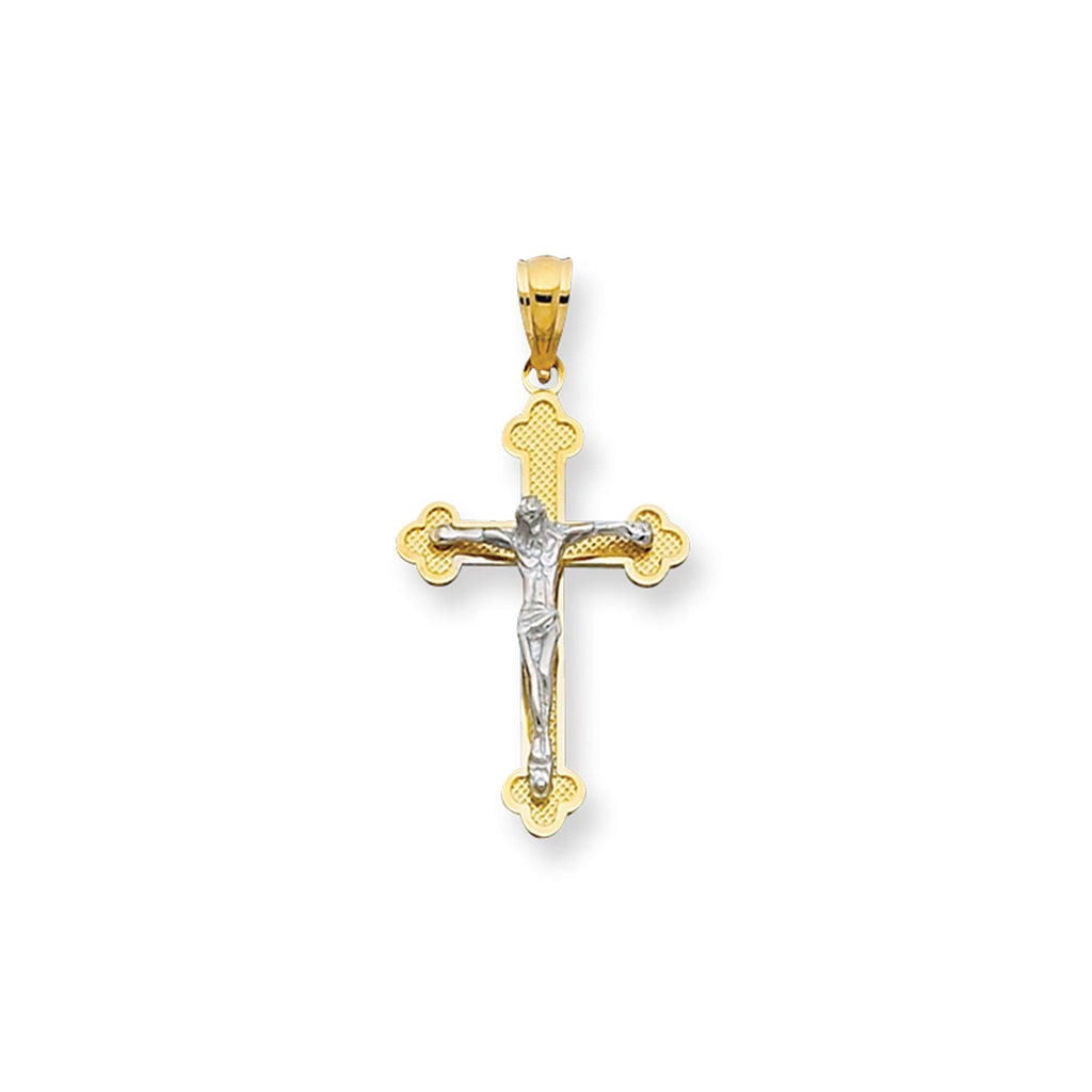 14K Two Tone Gold Texture Crucifix Cross Pendant - JewelStop1