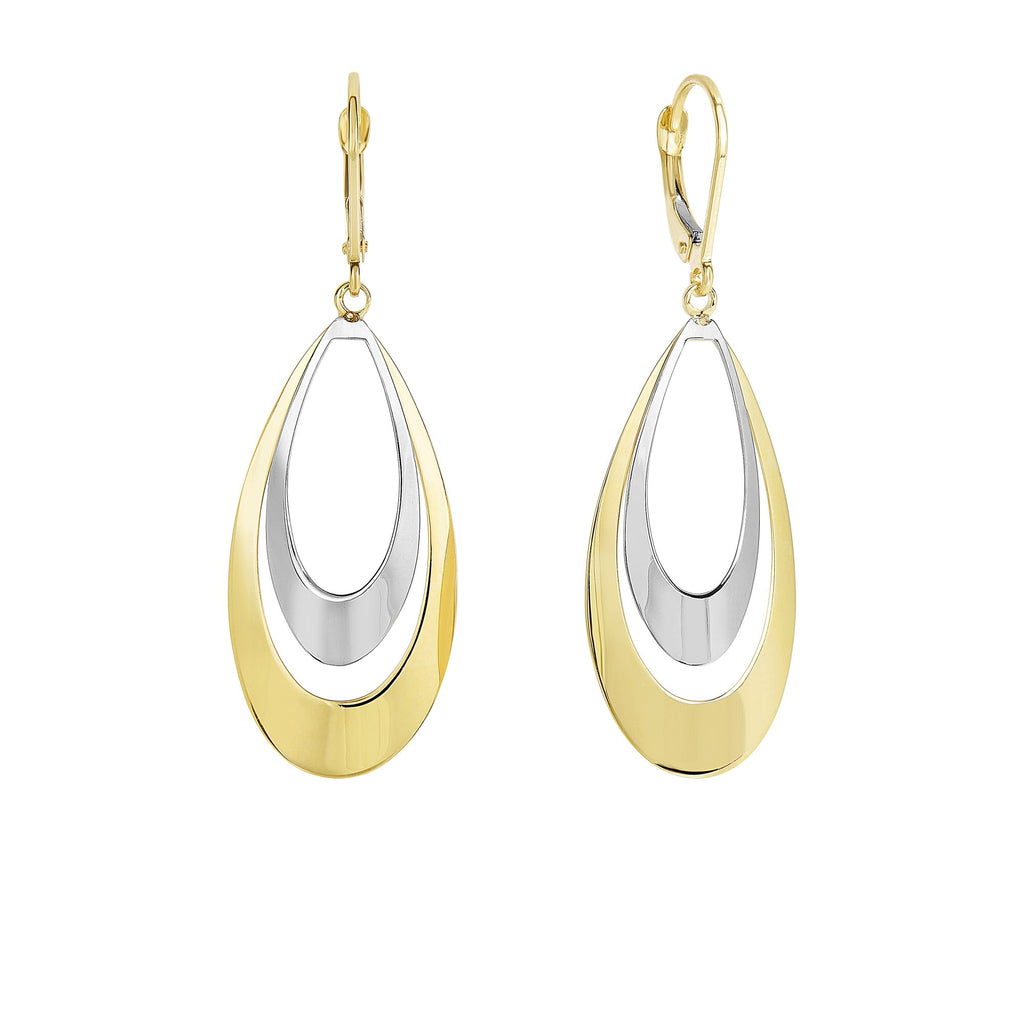 14k Two Tone Gold Dangle Earrings, Leverback - 30 X 45mm - JewelStop1