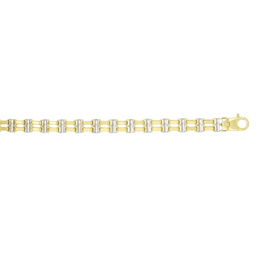 14K Yellow Gold Shiny Capsule Bar 2-Row  Men's Bracelet with Lobster Clasp 8.5" - JewelStop1