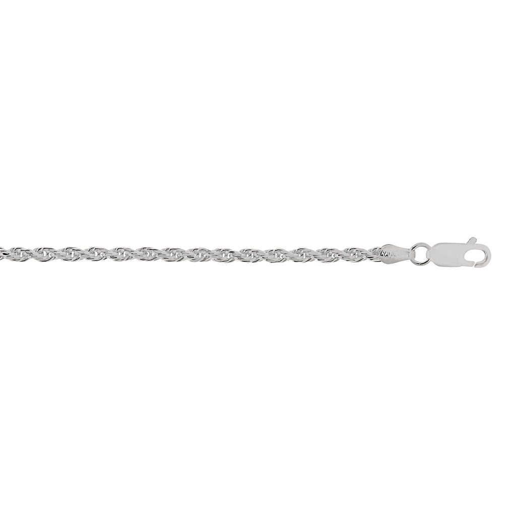 Sterling Silver Rhodium Plated 2.9mmDiamond Cut Rope Chain Necklace 22" - JewelStop1