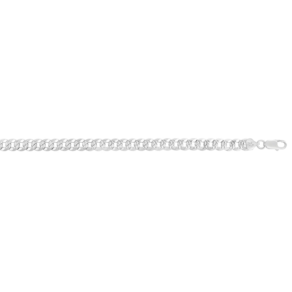 Sterling Silver with Rhodium Finish 7.3mm Polished Comfort Pave Curb Chain - JewelStop1