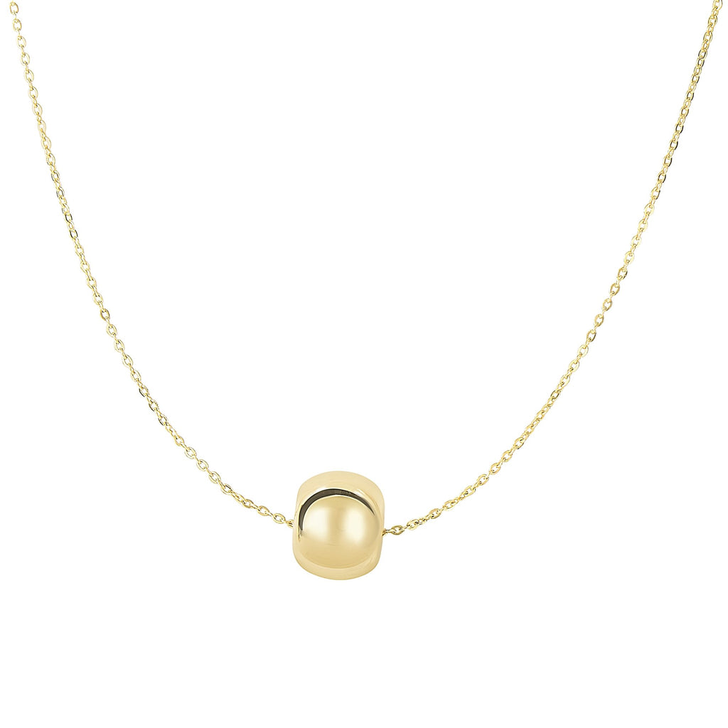 14k Yellow Gold Shiny 8.0mm Round Bead Adjustable Charm Pendant Necklace- 18" - JewelStop1