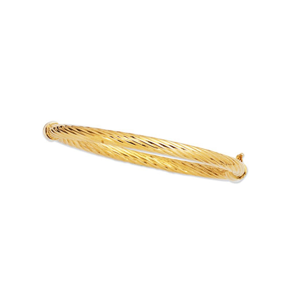 14K Yellow Gold 5mm Shiny Twisted Fancy Bangle with Clasp 7" - JewelStop1