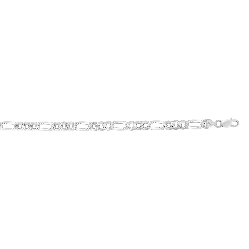 Sterling Silver with Rhodium Finish 8.1mm Polished Classic Pave Figaro Chain with Lobster Clasp - JewelStop1