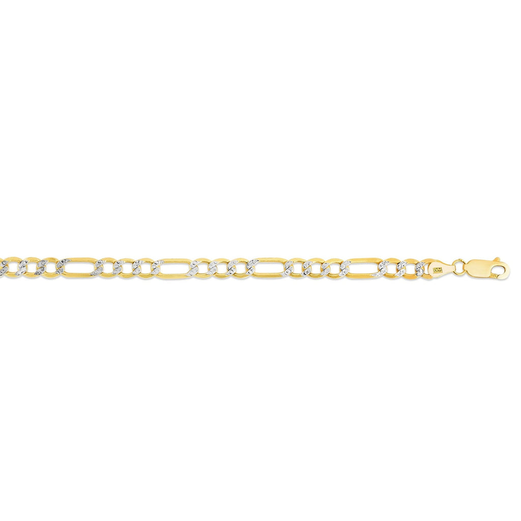 JewelStop 14k Yellow Gold 3.4mm Lite White Pave Figaro Chain with Lobster Clasp