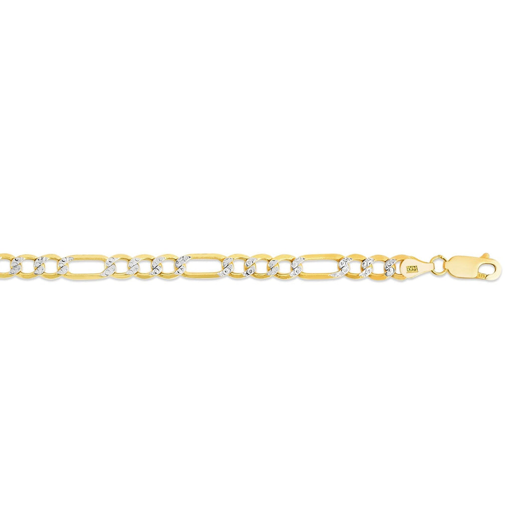 JewelStop 14k Yellow Gold 4.2mm Lite White Pave Figaro Chain with Lobster Clasp