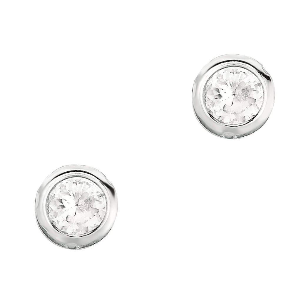 925 Sterling Silver 4mm Bezel CZ Round Stud Earrings - JewelStop1