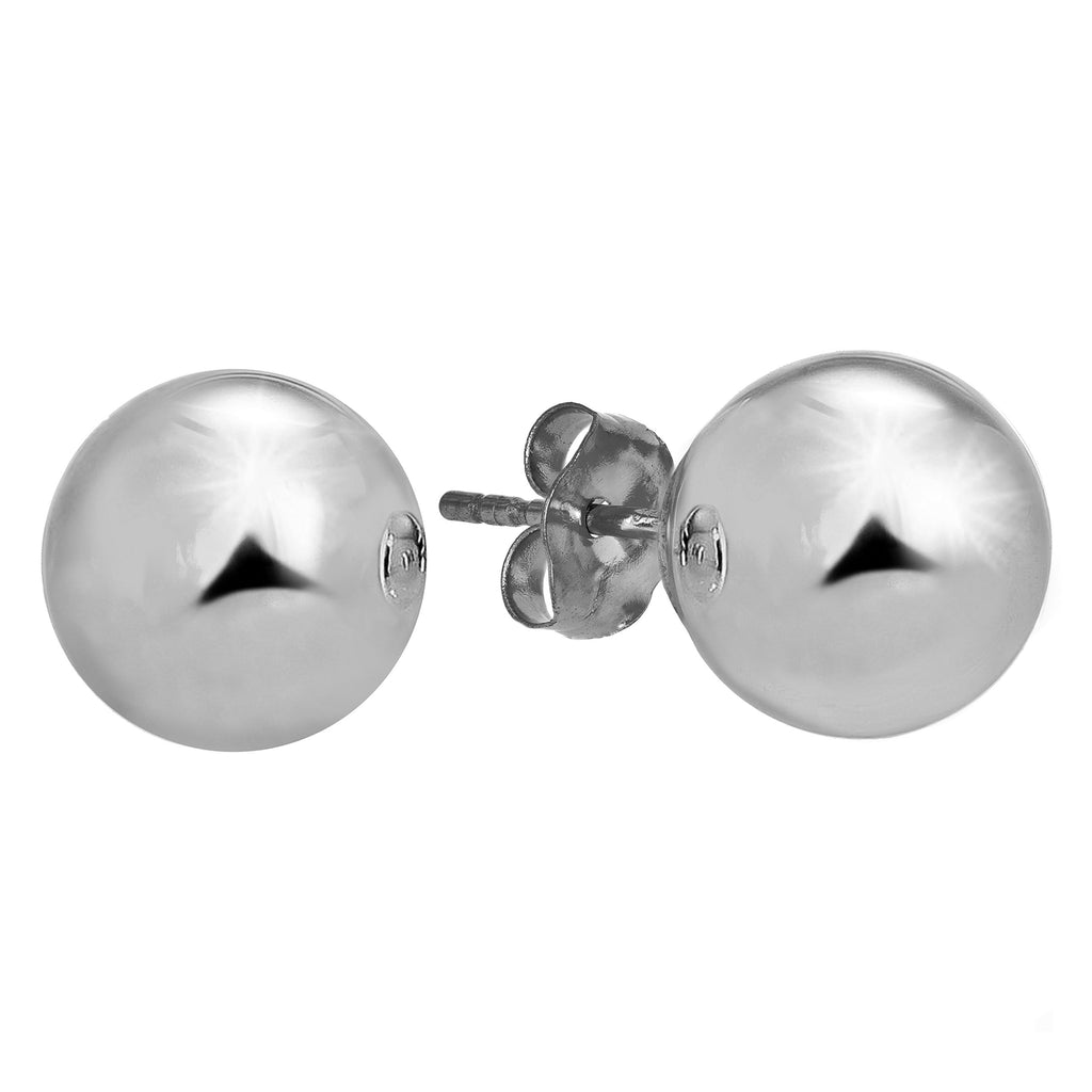 14k Real White Gold Stud Ball Earrings W/ Gold Friction Backs - 10 mm - JewelStop1