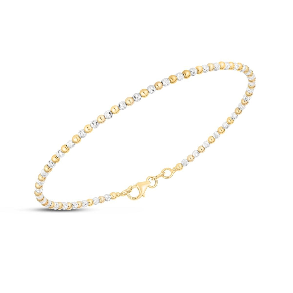 JewelStop 14K Yellow & White Gold Alternating Pallina Bead Bracelet with Polished Finish and Lobster Clasp - 3.45gr
