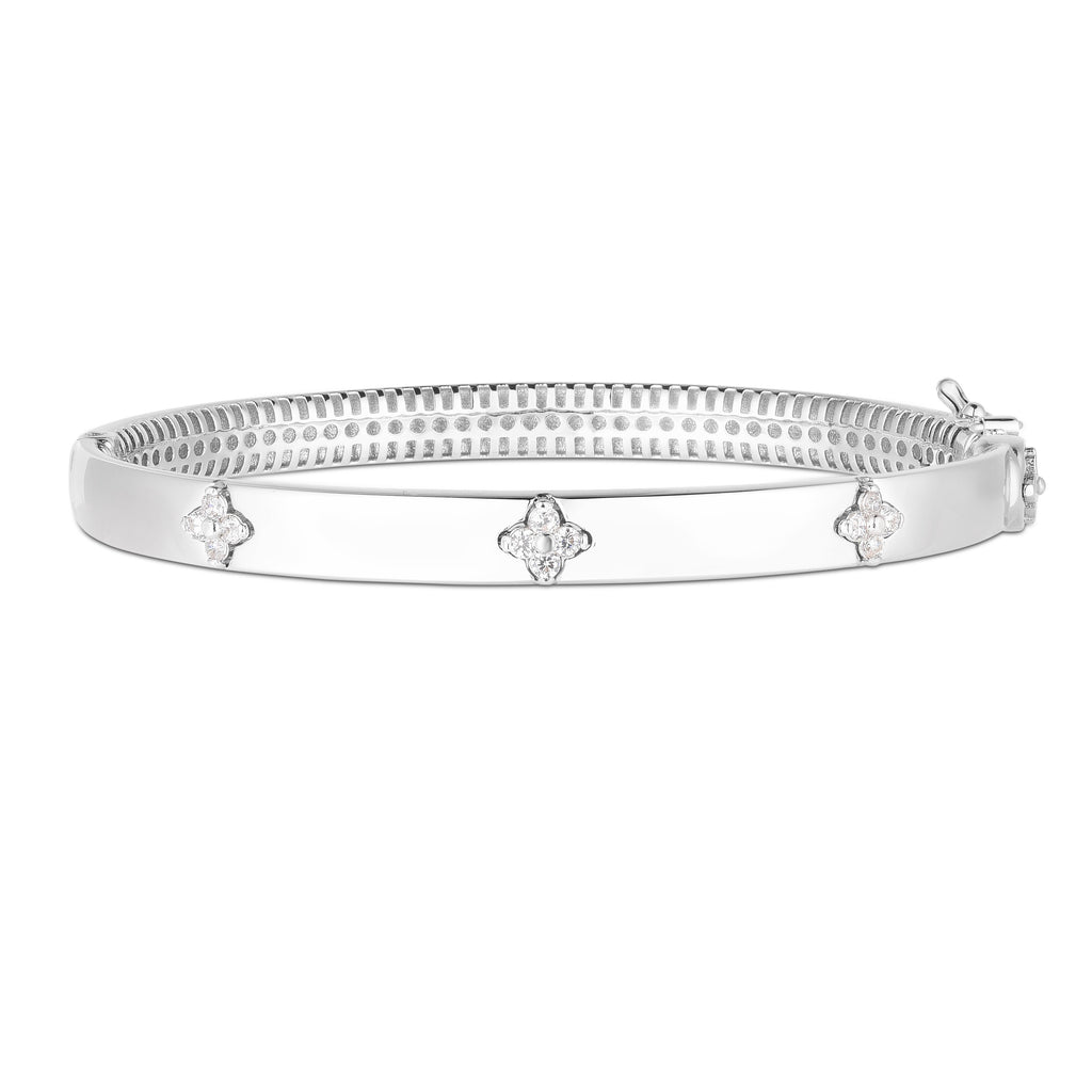 JewelStop 14K White Gold Trilogy .30ct Diamond Clover Bracelet with Push Clasp (with Figure 8) - 10.20gr