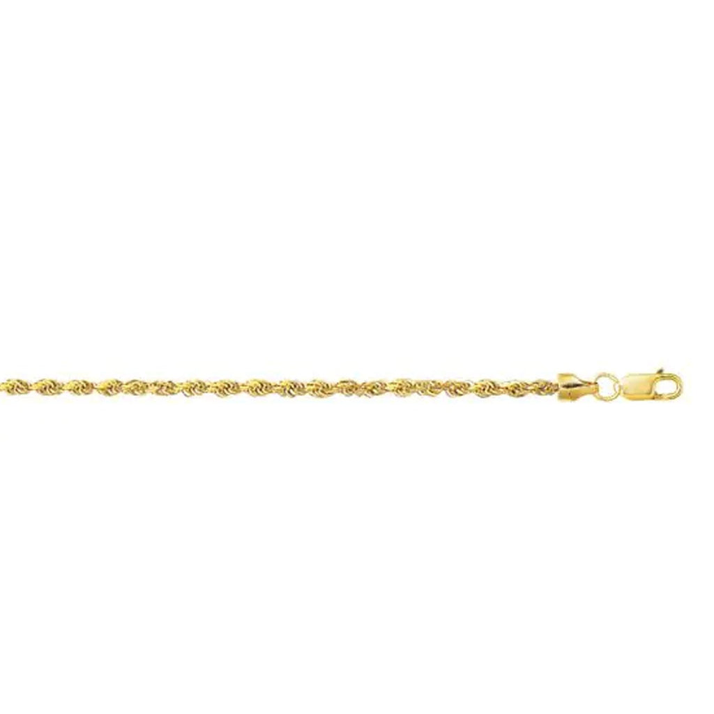 JewelStop 10k Yellow Gold Diamond Cut Finish 2.0mm Lite Rope Chain Anklet with Lobster Clasp - 10" 