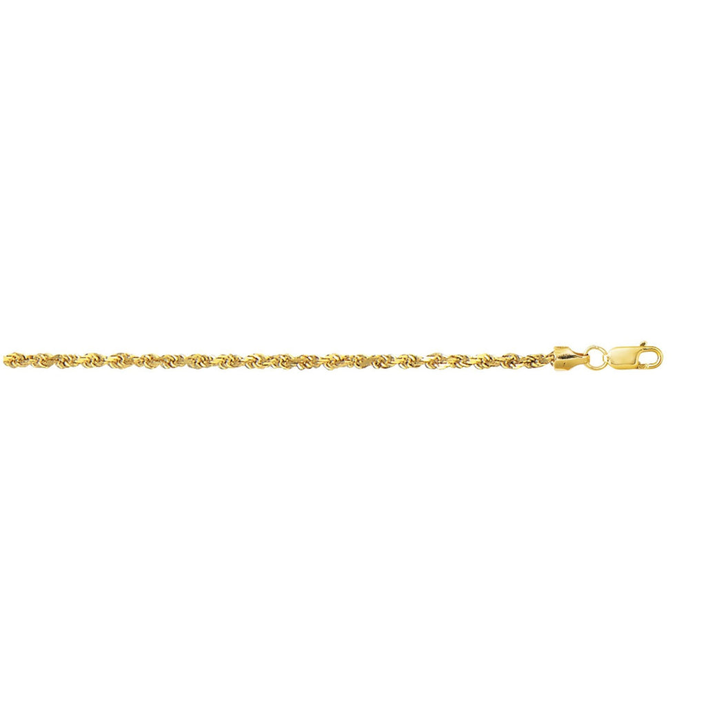 JewelStop 10k Yellow Gold 2.5mm Diamond Cut Lite Rope Chain Anklet with Lobster Clasp - 10"