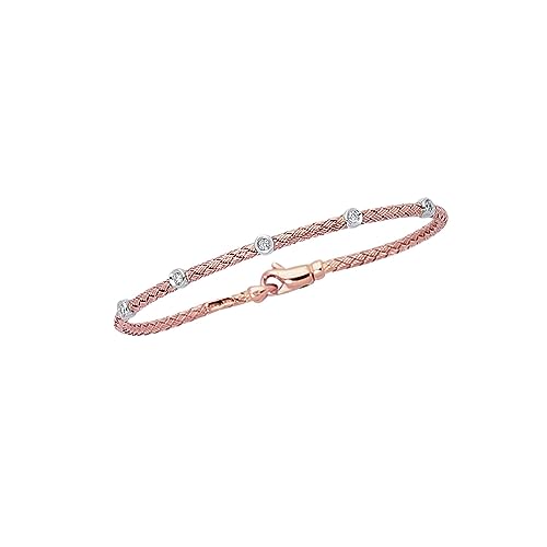 JewelStop 14K Rose Gold 0.14 ctw. Diamond Basket Weave Bangle 7.25" Lobster Claw