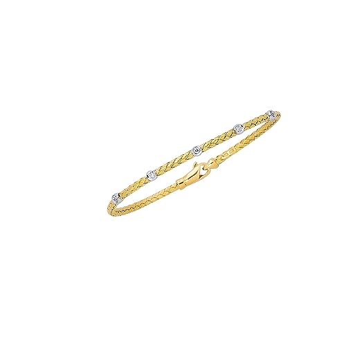 JewelStop 14K Yellow Gold 0.14 ctw Diamond Basket Weave Bangle 7.25" Lobster Claw