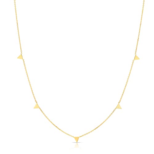 JewelStop 14k Yellow Gold 4mm Center Element & 0.9mm Chain Diamond-Cut Triangle Necklace 18"