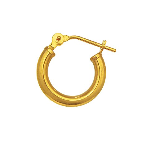 JewelStop 14K Yellow Gold Tubular Hoop Men's Single Earring, 2x14mm