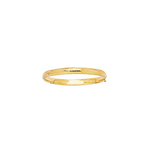 JewelStop 14k Yellow Gold 5 mm (3/16") Engraved Bangle - 5.5"