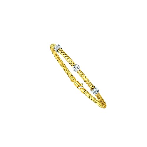 JewelStop 14K Yellow Gold 0.21 ctw. Diamond Basket Weave Bangle 7.25" Lobster Claw