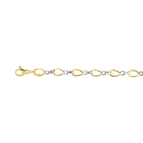 JewelStop 14K Gold Yellow & White Finish 7.4mm Shiny Twisted Oval Link Bracelet, Lobster Clasp - 7.75 Inches