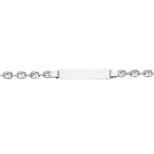 JewelStop 14K White Gold 4.9 mm Engravable Puffed Link ID Bracelet - 6", 3.8gr.