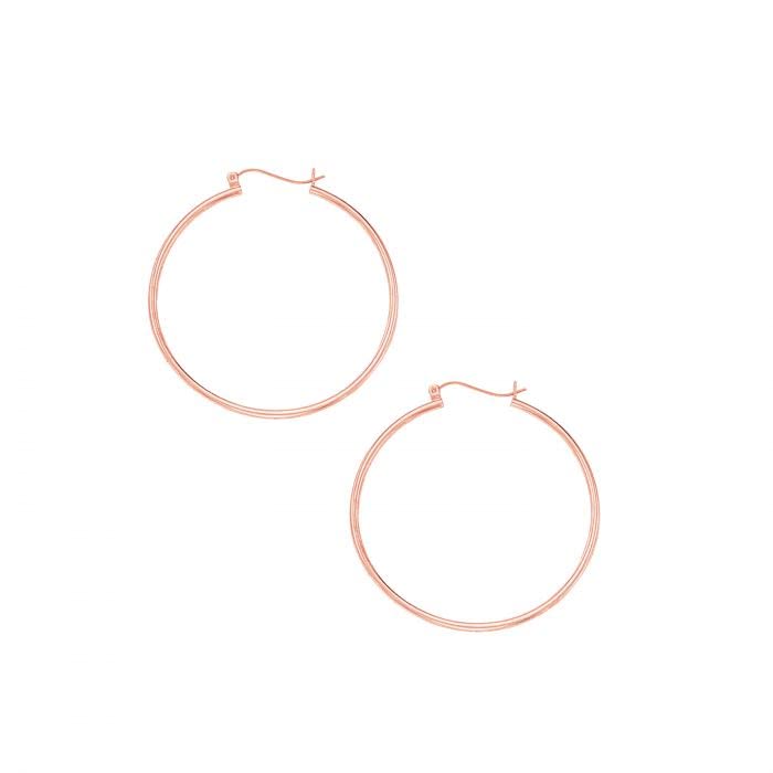 14K Rose Gold 2x45mm Hoop Earrings 2 x 45 mm