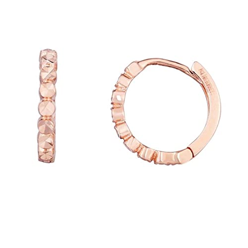 14K Rose Gold Round Diamond Cut Huggie Earrings 11x11.7mm