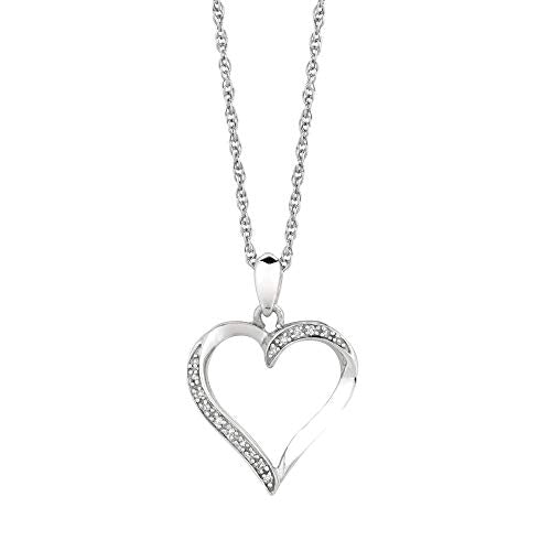 JewelStop Sterling Silver Diamond 0.05CT Heart Love Valentine Charm Pendant Necklace 18"