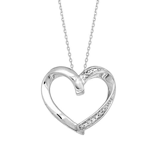 JewelStop 925 Sterling Silver Diamond 0.03ct Heart Love Charm Pendant Necklace 18"