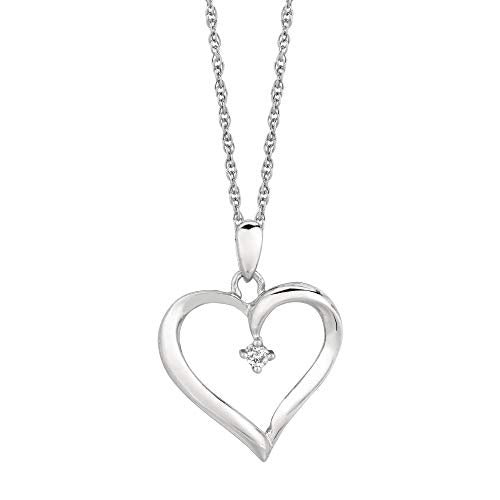 JewelStop Sterling Silver Diamond 0.04ct Heart Love Valentine Charm Pendant Necklace 18"