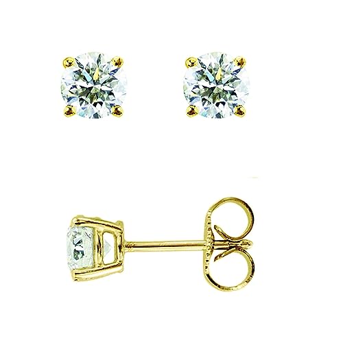 JewelStop 14K Yellow Gold Round Diamond Stud Earrings J-K Color, I1-I2 Clarity, 0.05Ct (Stud,4)