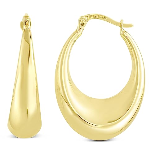 14K Yellow Gold Shiny Graduated Puffed Open Oval on sale Hoop Earring with Hinged Clasp