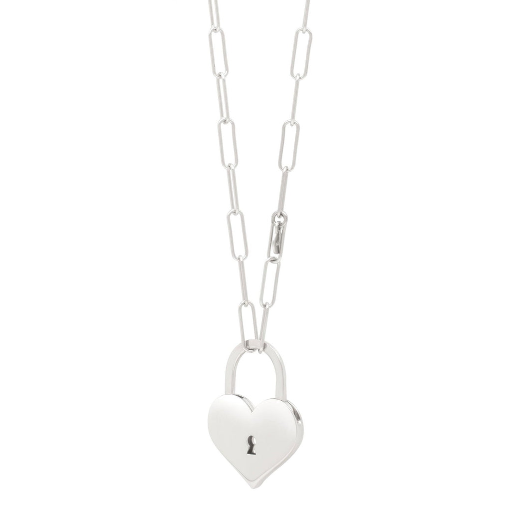 JewelStop Sterling Silver Polished Finish 3.4mm Padlock Heart Chain Necklace, Hinged Clasp - 20"