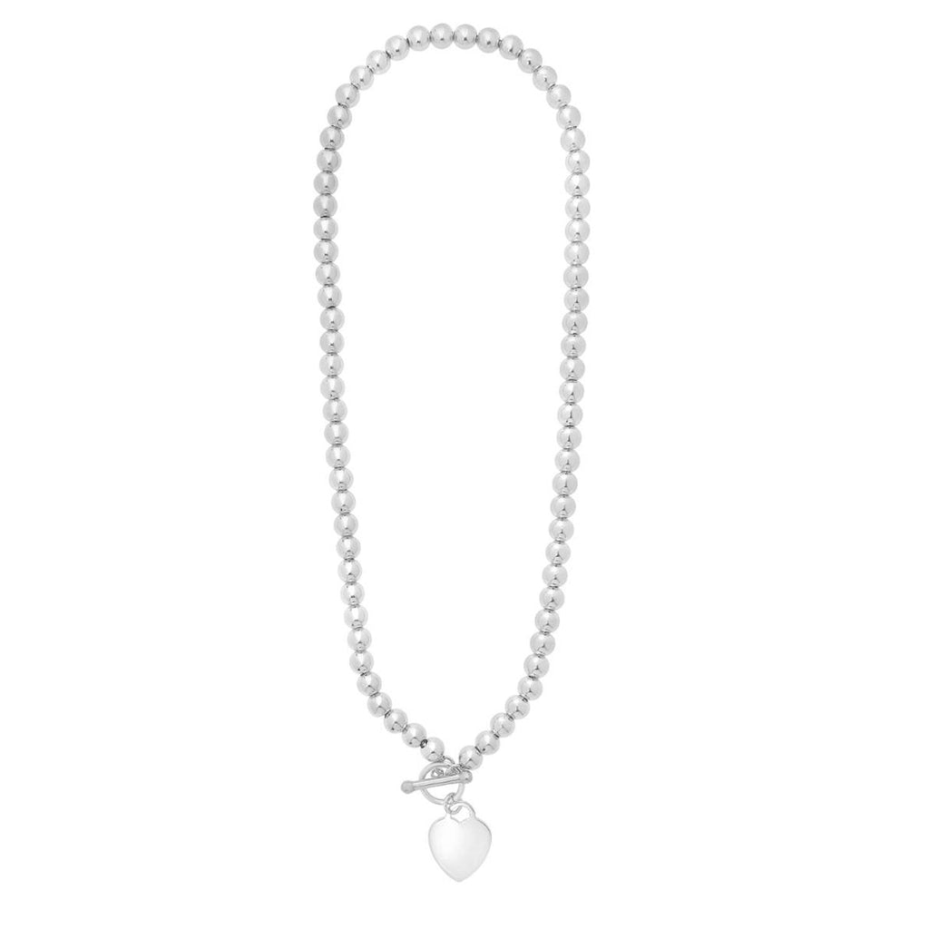 JewelStop Sterling Silver Polished Finish 6mm Heart Bead Chain Necklace, Toggle Clasp - 18" 