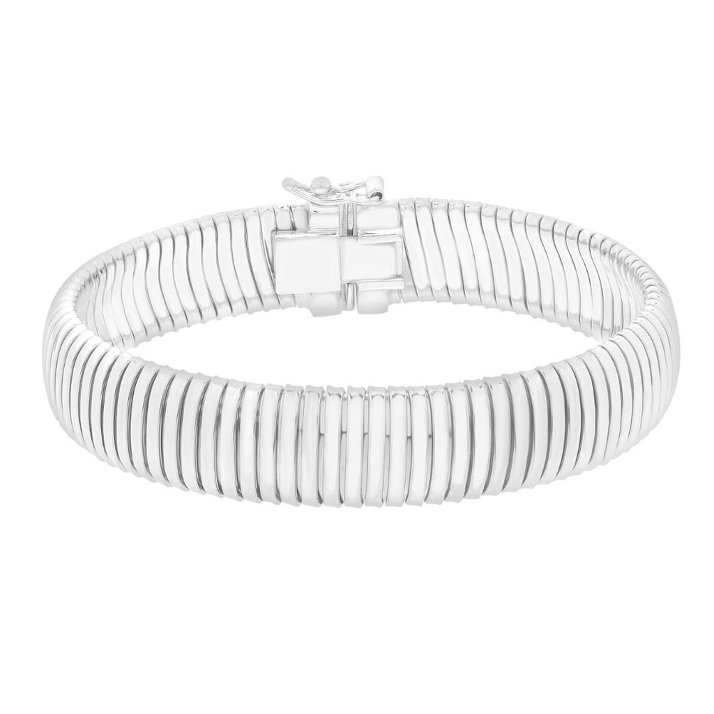 Sterling Silver Polished Finish Standard 12mm Thick Tubogas Bracelet with Box Clasp - 7"