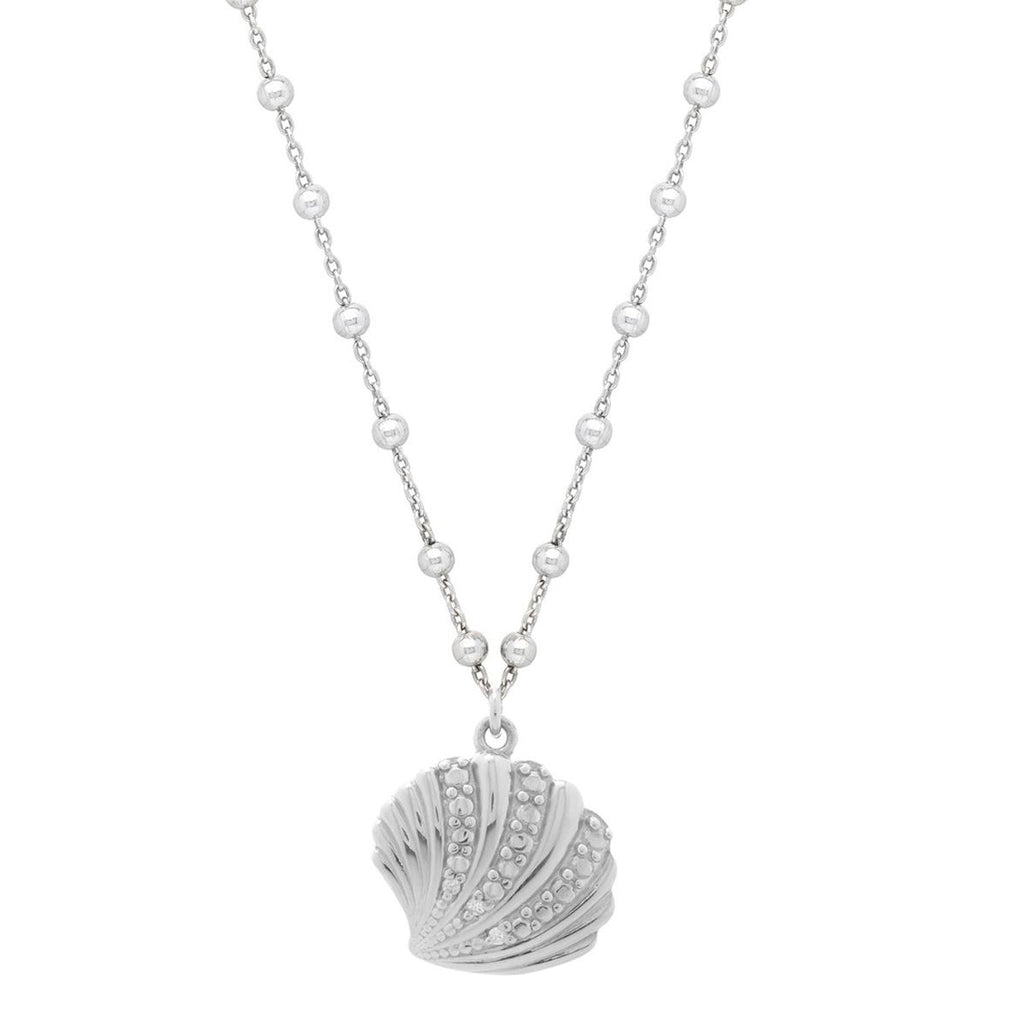 JewelStop Sterling Silver Polished Finish Sea Shell Bead Chain Necklace, Lobster Clasp - 18"