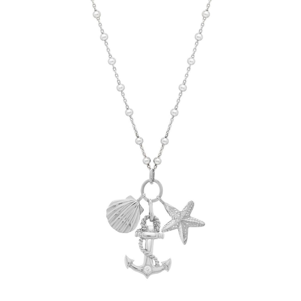 JewelStop Sterling Silver Polished Finish Sea Life Charm Bead Chain Necklace, Lobster Clasp - 18"