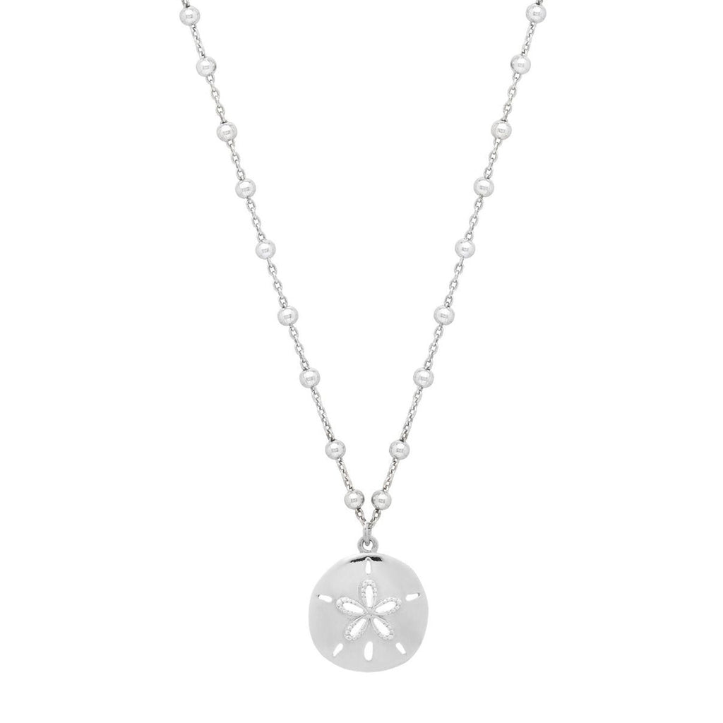 JewelStop Sterling Silver Polished Finish Sand Dollar Bead Chain Necklace, Lobster Clasp - 18"