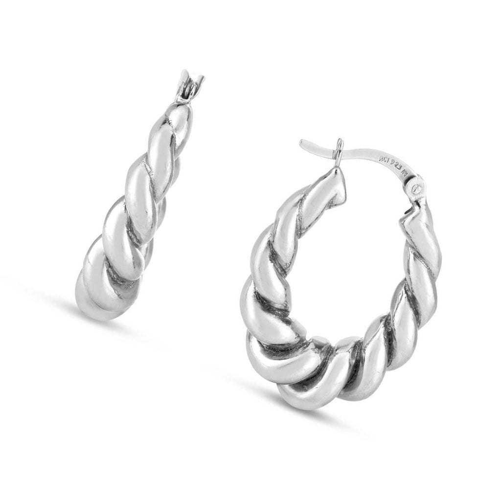 JewelStop Sterling Silver Rhodium Plated Twisted Hoop Earrings with Polished Finish and Hinged Closure - 26.3mm(L) x 20.2mm(W)