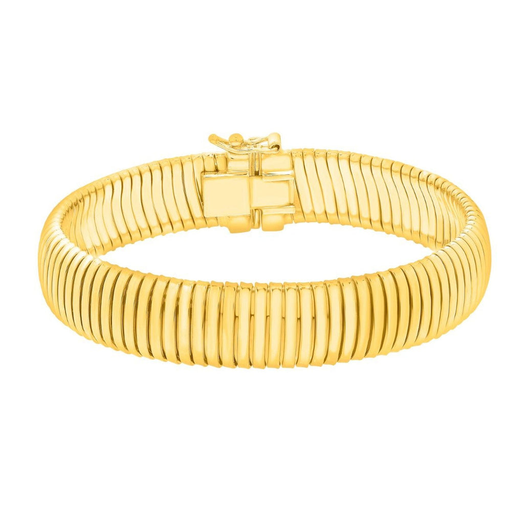 Sterling Silver (Yellow Gold Plated) Polished Finish Standard 12mm Thick Tubogas Bracelet with Box Clasp - 7"