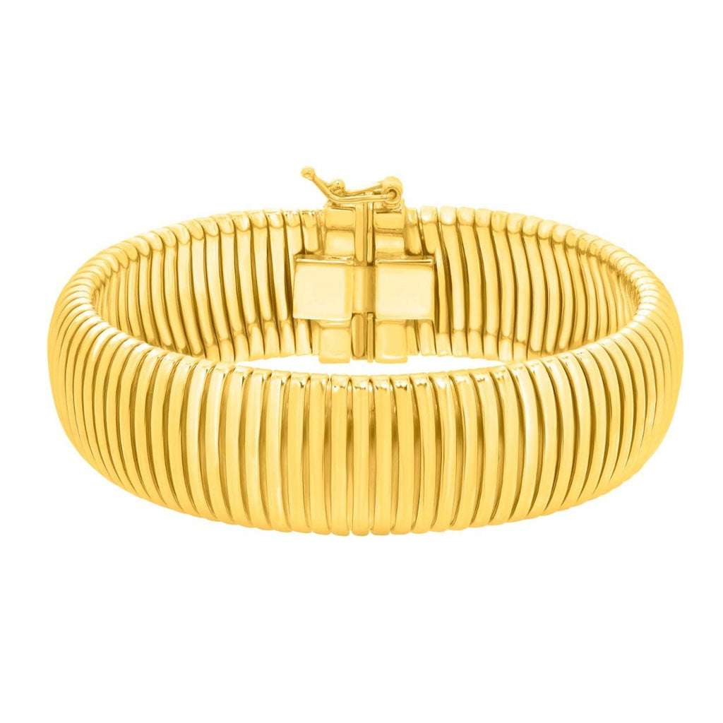 Sterling Silver (Yellow Gold Plated) Polished Finish 16mm Thick Tubogas Bracelet with Box Clasp - 7.25"