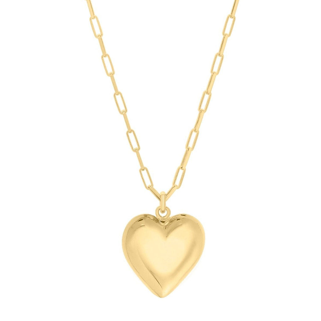 JewelStop Sterling Silver Yellow Gold Plated Polished Finish Puff Heart Pendant Necklace, Link Chain and Lobster Clasp - 18"