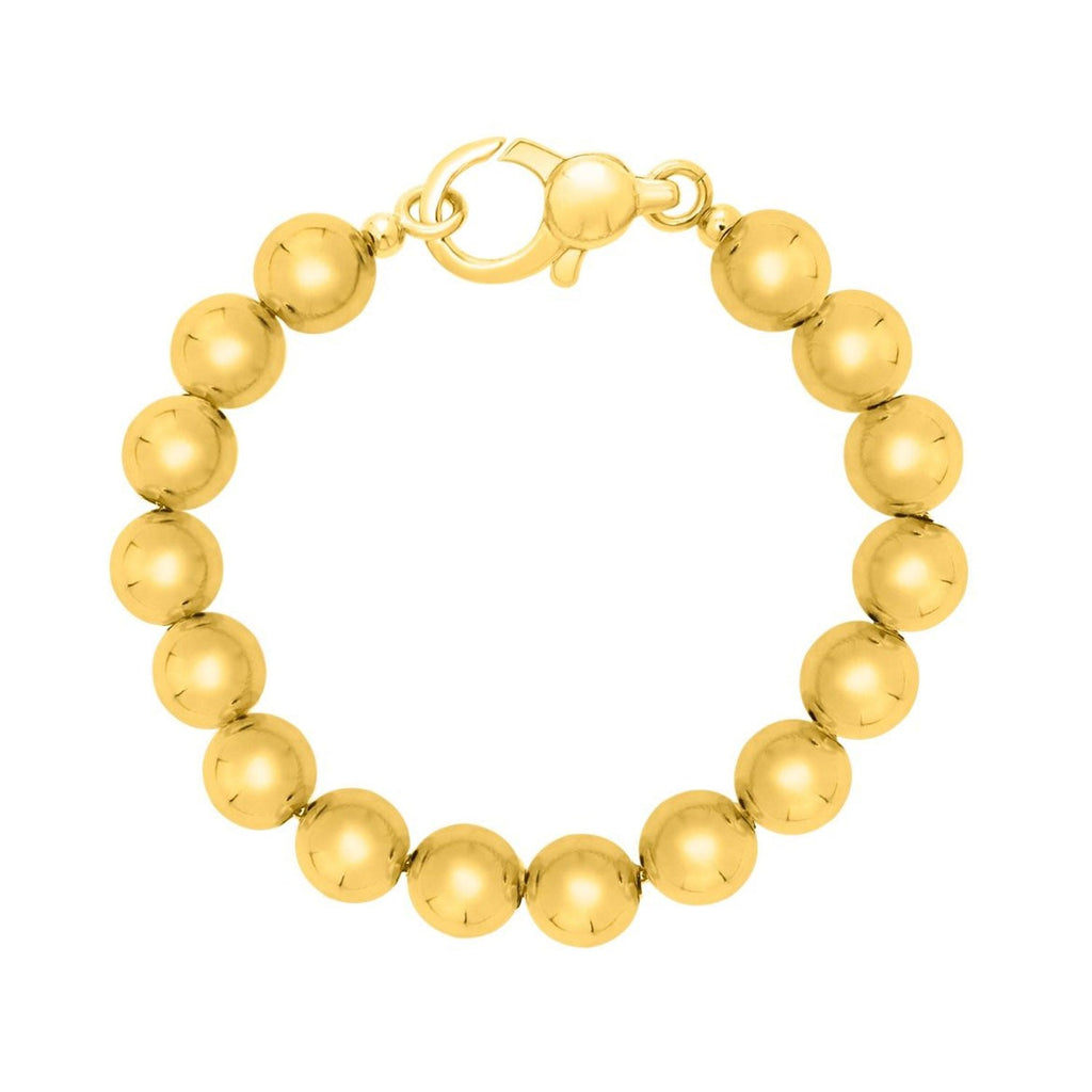 Sterling Silver Polished Finish (Yellow Gold Plated) Bold Bead Chain Bracelet with Lobster Clasp - 7.5"