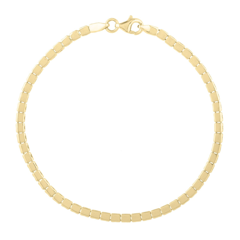 14K Yellow Gold Polished Finish 2.6mm Mini Cube Chain Bracelet with Pear Shaped Lobster Clasp - 7"