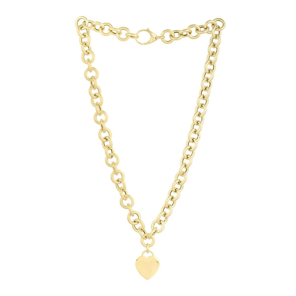 JewelStop 14k Yellow Gold Polished Finish 11.4mm Heart Tag & Rolo Link Necklace, Lobster Clasp - 18"