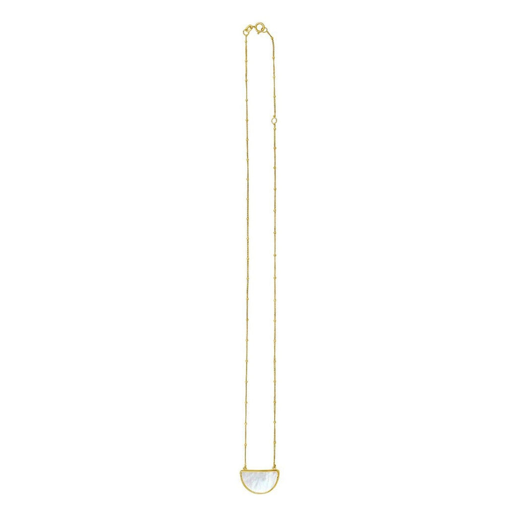 JewelStop 14k Yellow Gold Polished Finish 0.7mm Geometric Gem and Mother of Pearl Necklace, Spring Ring Clasp - 18"