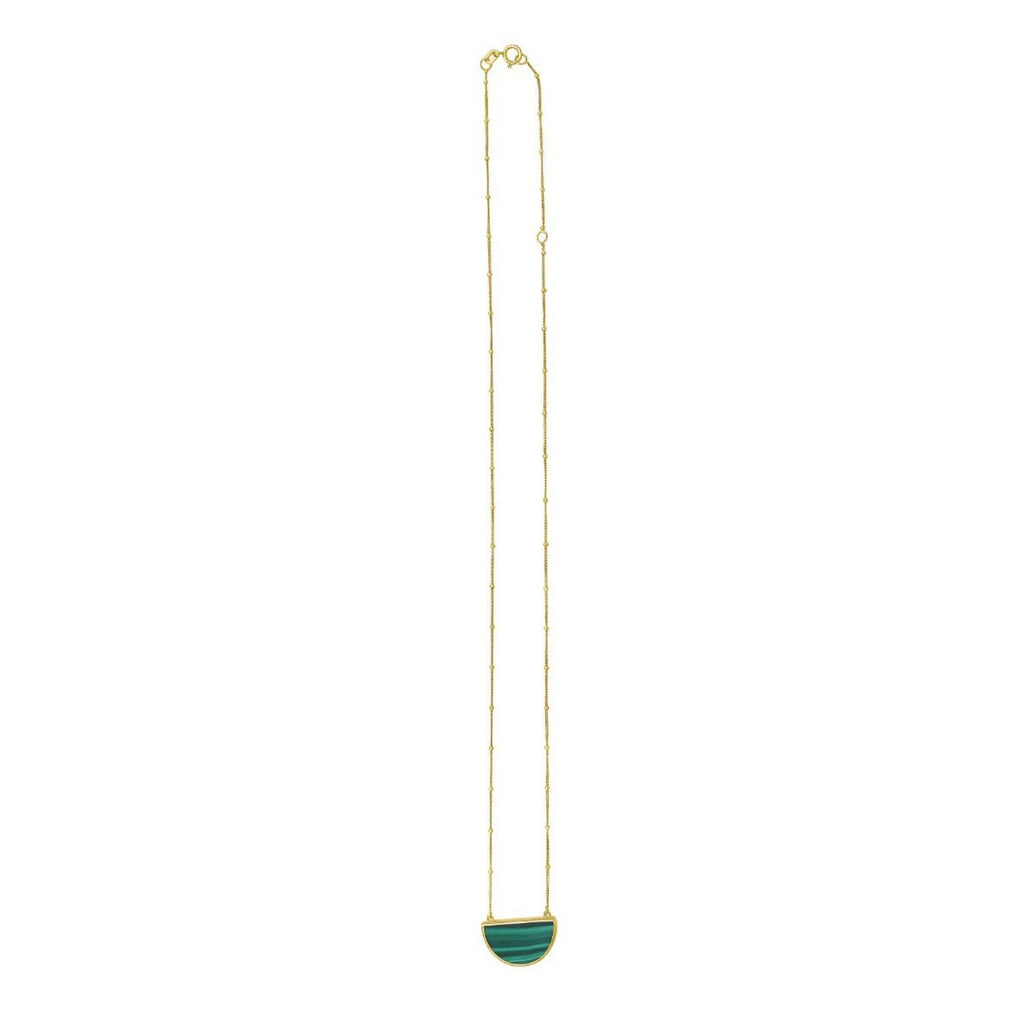 JewelStop 14k Yellow Gold Polished Finish 0.8mm Geometric Gem and Green Malachite Necklace, Spring Ring Clasp - 18" 